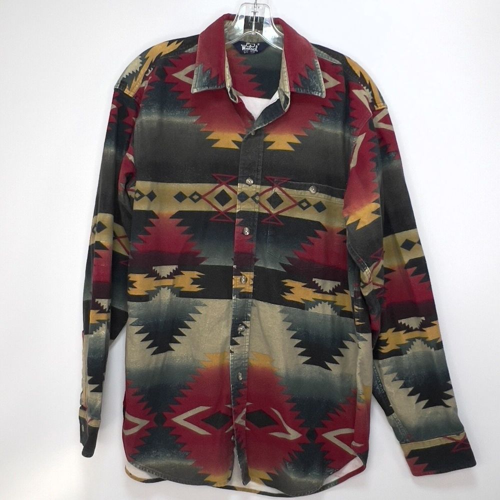 Woolrich Flannel Button Up Shirt Navajo Southwest Design Vintage